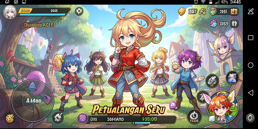 Screenshot utama 3446 menampilkan karakter Anime yang dinamis dalam pertempuran.