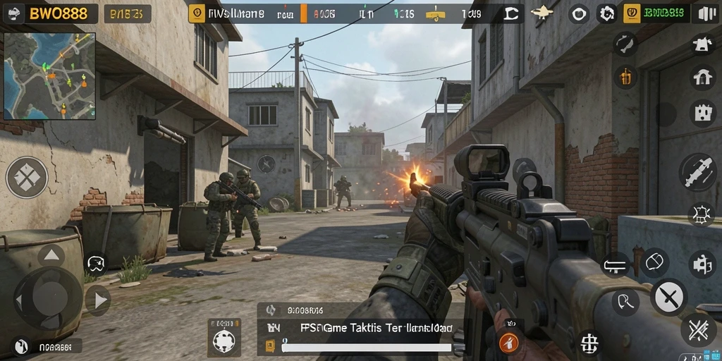 Screenshot utama BWO888 menampilkan aksi intens dalam gameplay FPS.
