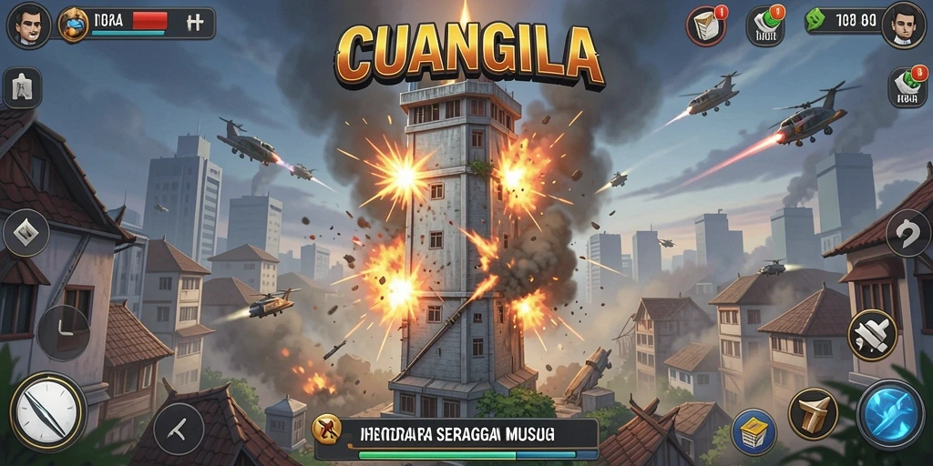 Tangkapan layar gameplay mengasyikkan dari CUANGILA yang menunjukkan pertahanan menara.