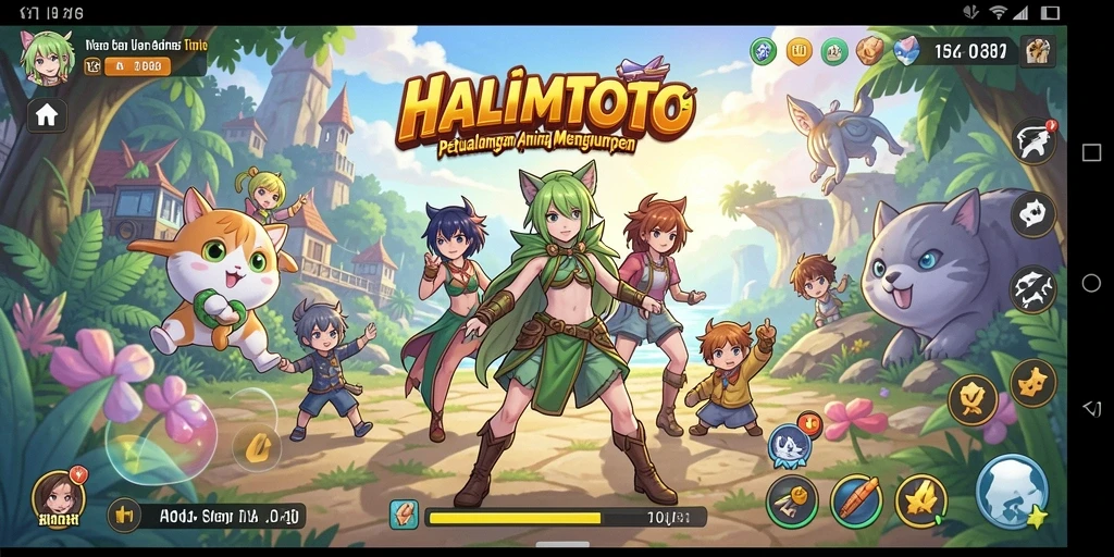 Gameplay HALIMTOTO yang menampilkan karakter Anime yang warna-warni dan interaksi menarik.